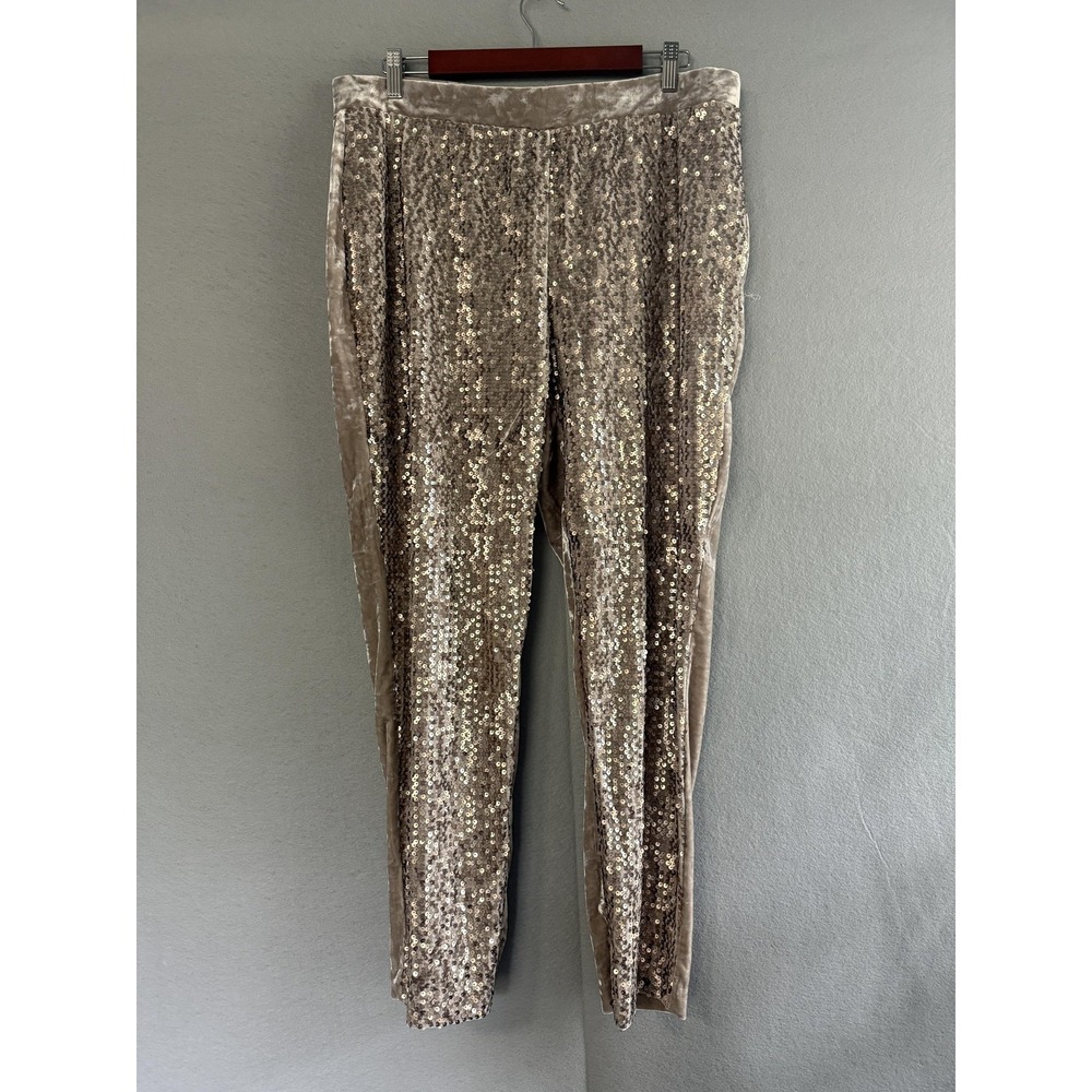 Chico's Pants Womens 2.5‎ Gold Velvet Sequin Ankle Slim Tapered Pull On